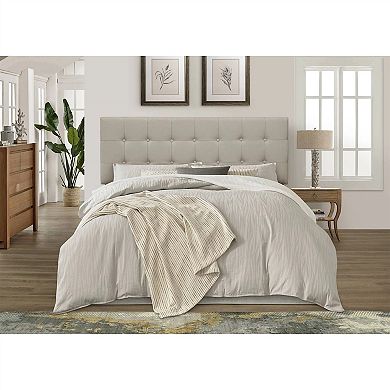 King Button-tufted Headboard In Light Grey Upholstered Fabric