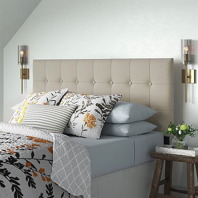 King Button-tufted Headboard In Light Grey Upholstered Fabric