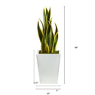 31” Sansevieria Artificial Plant In Black Metal Planter