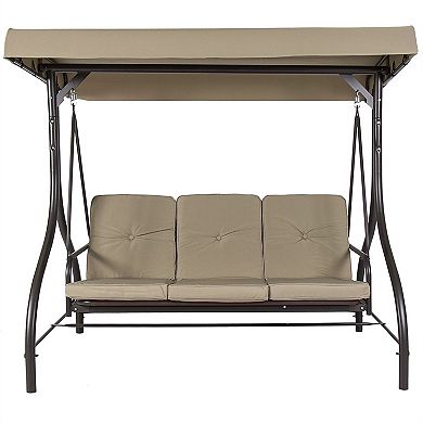 3-seat Outdoor Porch Deck Patio Canopy Swing With Cushions