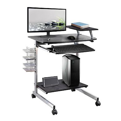 Mobile Compact Computer Cart Desk With Keyboard Tray