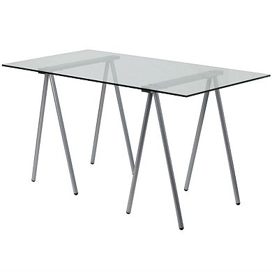 Modern Clear Tempered Glass Top Writing Table Computer Desk With Metal Legs