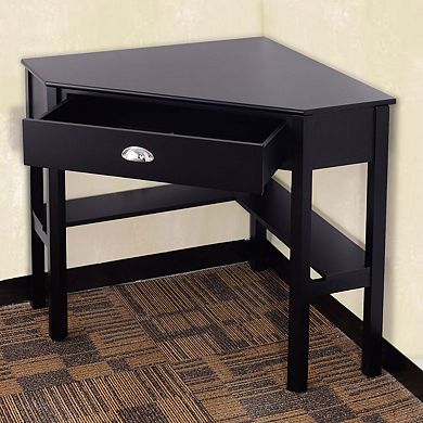 Corner Black Wood Computer Desk With Drawer