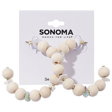 Sonoma Goods For Life® Gold Tone Mint Chips Wood Beaded J-Hoop Earrings