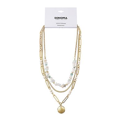 Sonoma Goods For Life® Gold Tone 3 Row Multi-Chain Coin Pendant Necklace