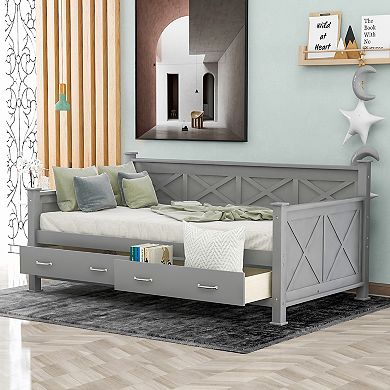 Merax Twin Size Wooden Modern And Rustic Casual Style Daybed