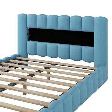 Merax Queen Size Upholstered Platform Bed With Led Headboard
