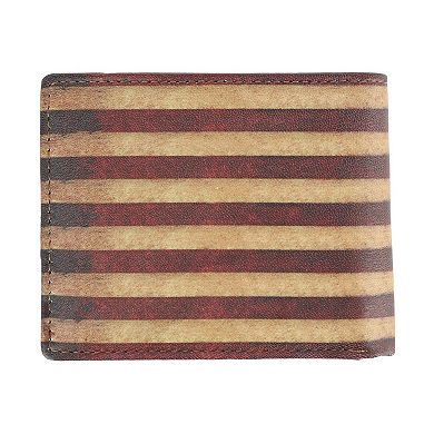 Men's Leather Rfid Vintage American Flag Bifold Passcase Wallet