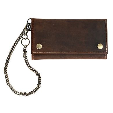 Men's Hunter Leather Long Trifold Chain Wallet