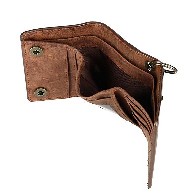 Men's Crazy Horse Leather Rfid Trifold Chain Wallet