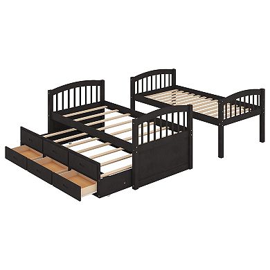 Merax Twin Over Twin Wood Bunk Bed With Trundle And Drawers
