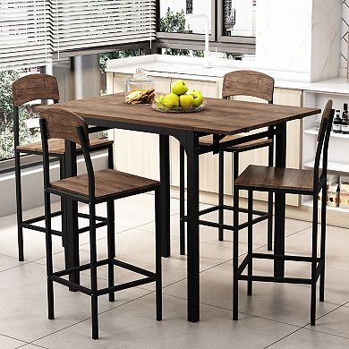 Merax Farmhouse 5-piece Counter Height Drop Leaf Dining Table Set