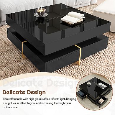 Merax Modern High Gloss Coffee Table With 4 Drawers, Multi-storage Square Cocktail Tea Table