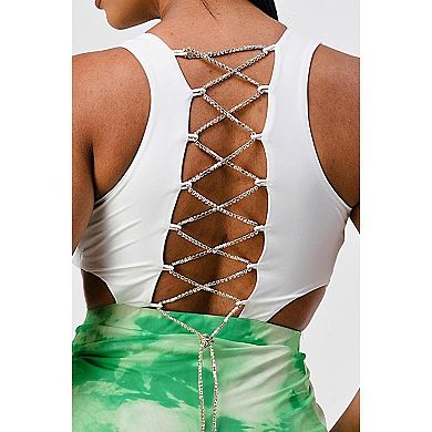 White Top With Cross Open Back With Bodycon Tie Dye Ruched Mini Dress