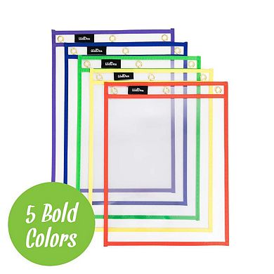 Walldeca Dry Erase Pocket Sleeves Assorted Colors, 8.5" X 11", Plastic Paper Holder 5 Colors 50-pack