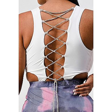 White Top With Cross Open Back With Bodycon Tie Dye Ruched Mini Dress