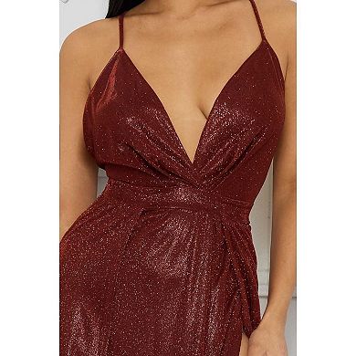 Glitter Fabric Sweetheart Surplice Maxi Dress