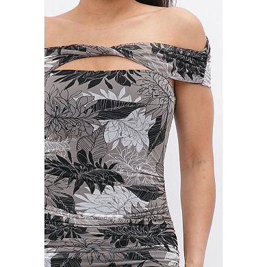 Printed Mesh Off Shoulder Dress