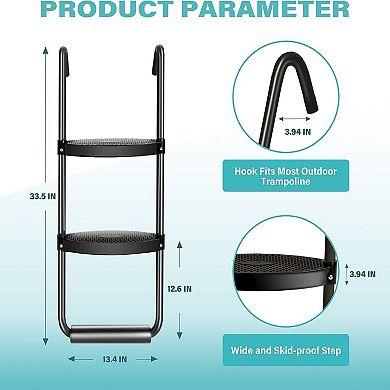 F.c Design Simple Deluxe Trampoline Ladder With Wide Skid-proof Steps, Universal Hook