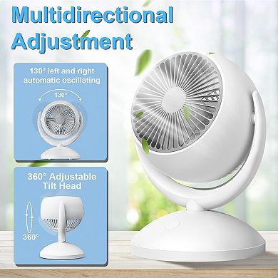 White, Rechargeable Desk Fan: Portable White 4-speed Air Circulator