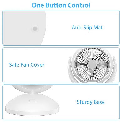 White, Rechargeable Desk Fan: Portable White 4-speed Air Circulator