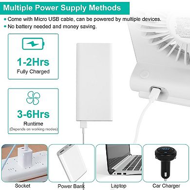 White, Usb Rechargeable Portable Table Cooling Fan With 5 Blades, 3-speed Adjustment