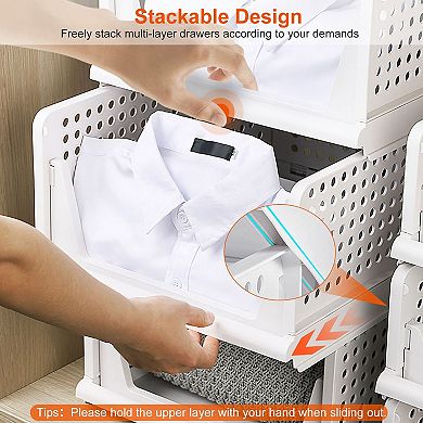 White, Foldable Plastic Storage Boxes With Slide Rail Set Of 4