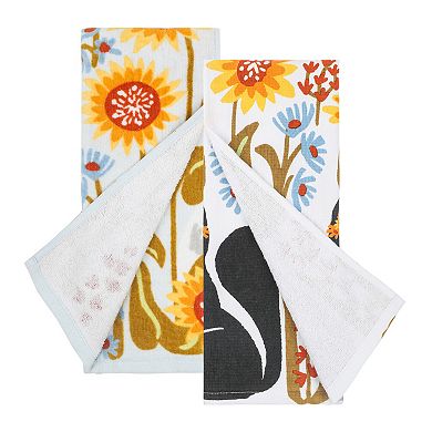 Celebrate Together Fall Sunflower Cat Print 2-Pack Terry Kitchen Towels