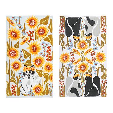 Celebrate Together Fall Sunflower Cat Print 2-Pack Terry Kitchen Towels