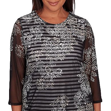 Women's Alfred Dunner Floral Mesh Stripe Top