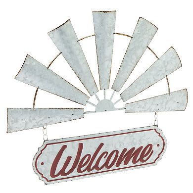 Rustic Farmhouse Wall Decor Welcome Sign With Metal Chains, White, 17 X 15 In
