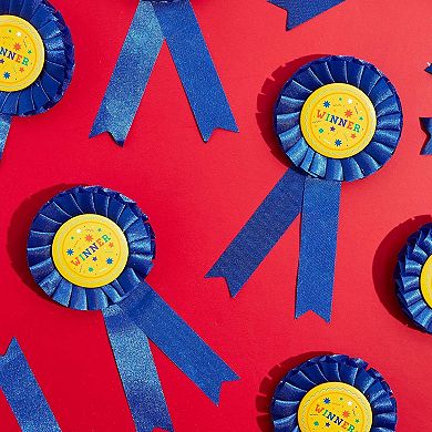 Blue Rosette Award Ribbons Set, Winner (3 X 6 Inches, 12 Pack)