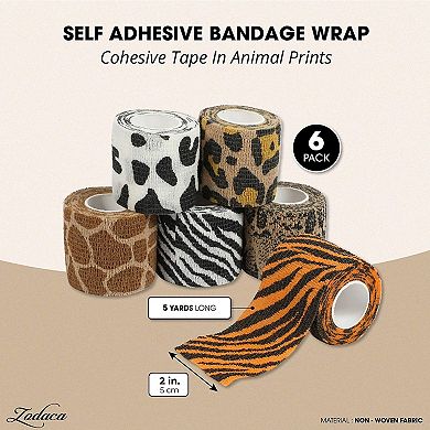 6 Rolls Stretch Bandage Wraps, 2 Inch X 5 Yards Cohesive Vet Tape, Animal Print