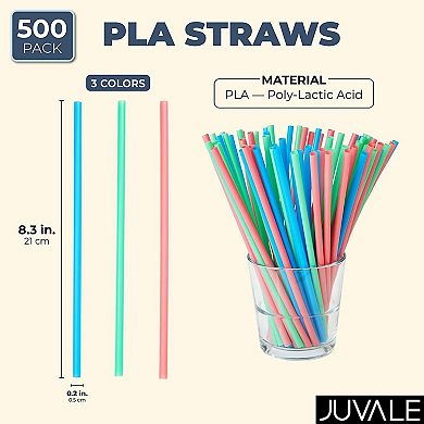 500 Pcs Long Flexible Straws Disposable Pla Biodegradable Drinking Straw, 8.3”