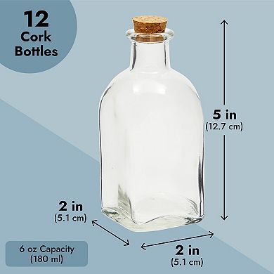 12 Pack Clear Glass Bottles With Cork Lids, Tiny 6 Oz Vintage Style Potion Vases