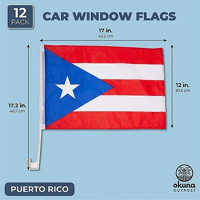 Puerto Rico Car Flags With Window Mount Clip (12 X 17 Inches, 12 Pack)