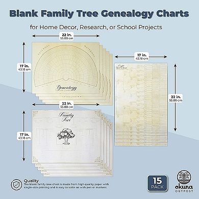 15 Pack Blank Family Tree Genealogy Charts And Forms For Children, 17 X 22 Inch
