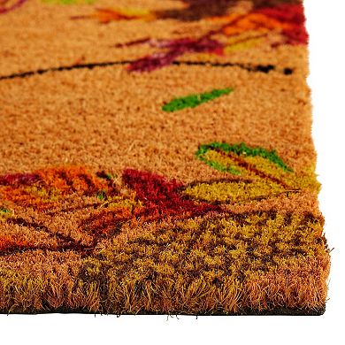 Natural Coir Welcome Door Mat, Autumn Leaves, Fall Decor, 24 X 36 Inches