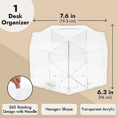 360 Degree Spinning Desk Organizer, Acrylic Rotating Pencil Holder, 7.6 X 6.3 In