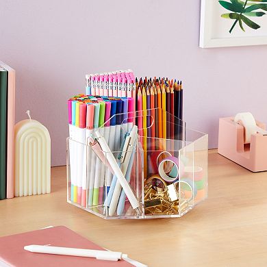 360 Degree Spinning Desk Organizer, Acrylic Rotating Pencil Holder, 7.6 X 6.3 In