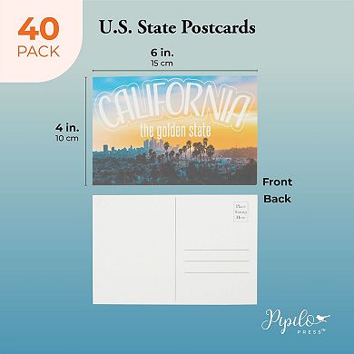 40 Pack Vintage Travel Blank Postcards For Mailing, 20 Us State Designs 4 X 6"