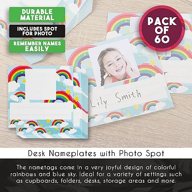 Desk Nameplates With Photo Spot - 60-pack Colorful Desktop Reference Name Plates