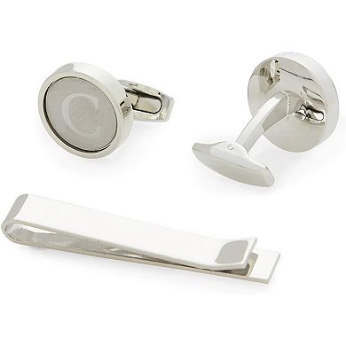 Men’s Initial Cufflinks And Tie Clip Set With Gift Box, Letter C (3 Pieces)