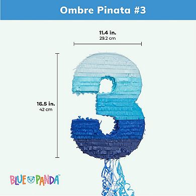 Number 3 Pull String Pinata For 3rd Birthday Decorations, Blue, 16.5 X 11 In