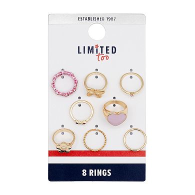 Girls Limited Too 8-Piece Butterfly & Heart Ring Set