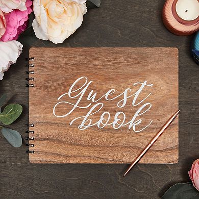 Rustic Style Wooden Guest Book For Wedding Reception, Baby Shower, 11.25x8.75 In