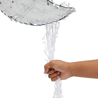 Silver Pull String Crescent Moon Pinata For Birthday, Gender Reveal, 17x11x3
