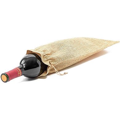 24 Pack Burlap Wine Bottle Gift Bags With Jute Drawstring, Beige, 13.8 X 3.1 In.