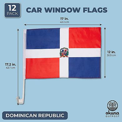 Dominican Republic Car Flags With Window Mount Clip (12 X 17 Inches, 12 Pack)