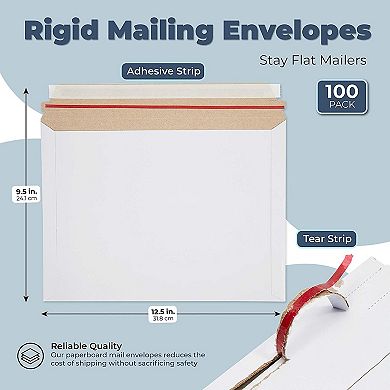 100 Pack Rigid Mailing Envelopes, Stay Flat Cardboard Mailer, 9.5 X 12.5 In